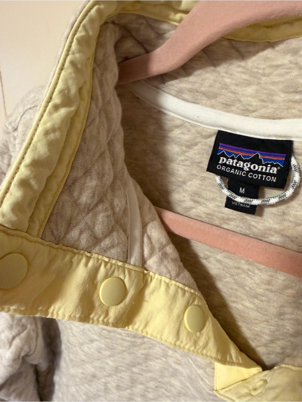 Patagonia Women's Quilted Pullover Sweater - Light Gray with Yellow Accents - Picture 4 of 5